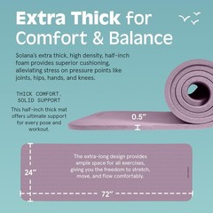 Durable Solana Yoga Mat 1/2in – Lightweight, Easy to Clean & Portable – 72x24in