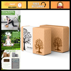 Natural Cork Yoga Blocks 2-Pack Set, Non-Slip Eco-Friendly Accessories for Yoga,