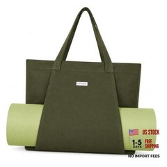 Yoga Mat Bag for Women, Pure Cotton Canvas Yoga Tote with Wet/Dry Pocket, Green
