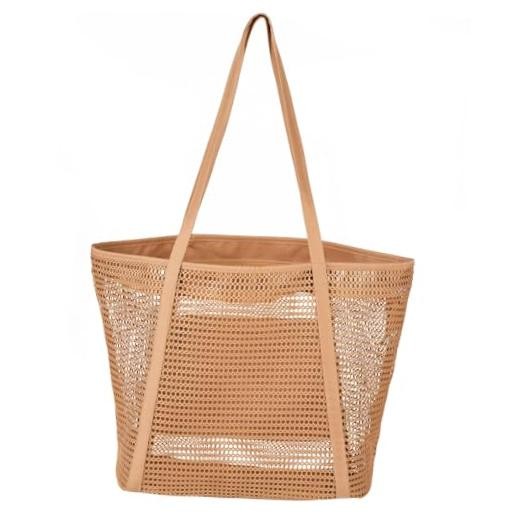 Mesh Beach Tote Bag for Women with Zipper Inner Pocket, Pool Swim Beach Bag