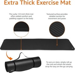 Amazon Basics 1/2 Inch Extra Thick Exercise Yoga Mat with Carrying Strap Visit t
