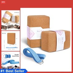 Cork Yoga Blocks 2 Pack 4 x 6 x 9 Inch with Yoga Strap 8ft for Stretching