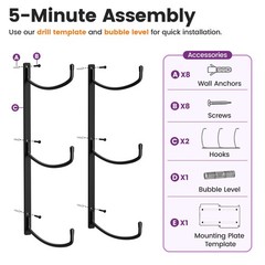 Josmimic Yoga Mat Holder Wall Mount, 3-Tier Storage Rack 14.57 inches, Black