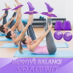 Poen 18 Pcs Purple Home Pilates Ball and Ring Circle Set Yoga Fitness
