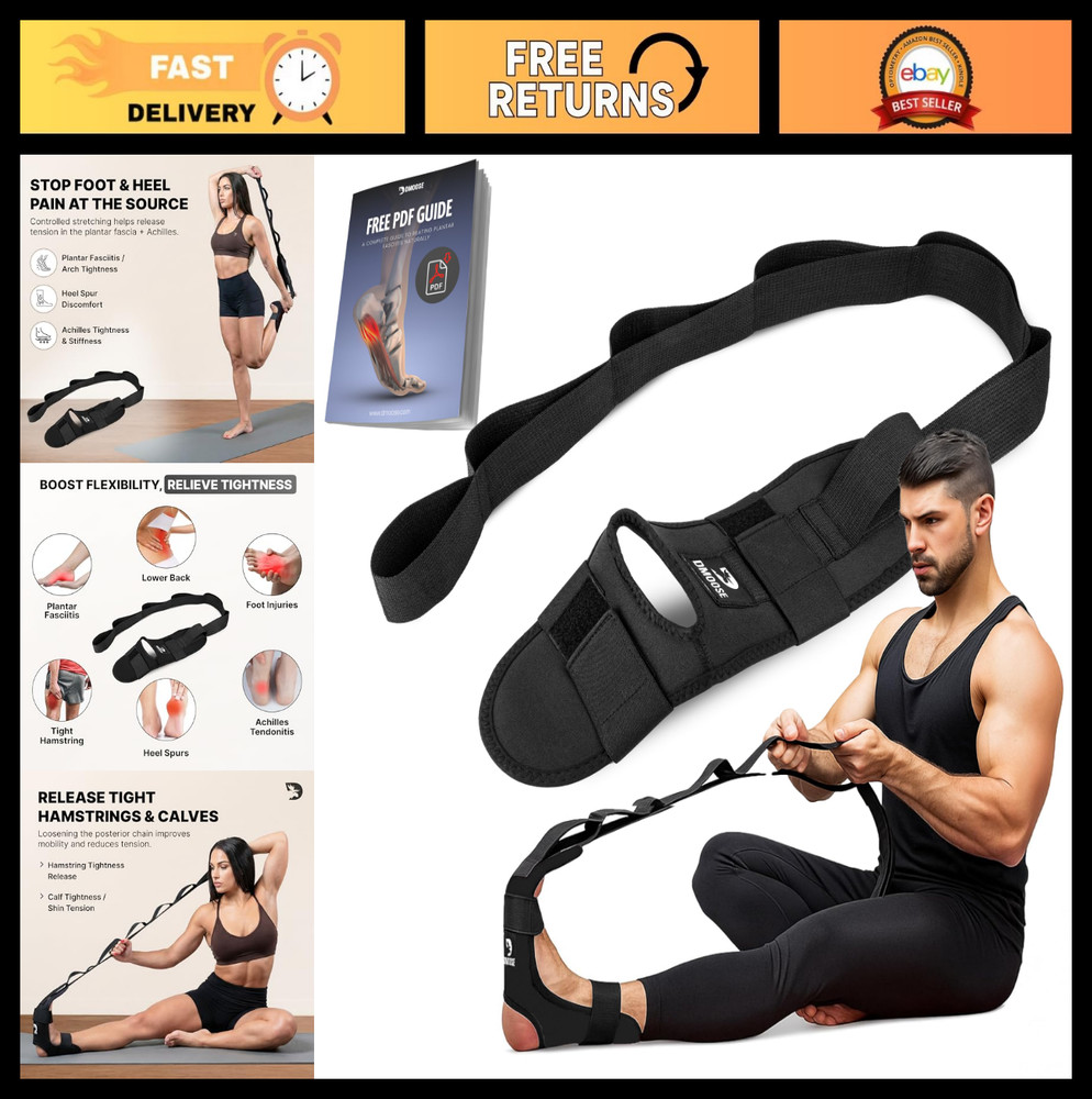 Adjustable Foot & Calf Stretcher with Padded Strap for Plantar Fasciitis Relief,