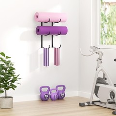 Josmimic Yoga Mat Holder Wall Mount, 3-Tier Storage Rack 14.57 inches, Black
