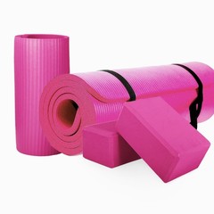 BalanceFrom 71″x24″ Anti Tear Yoga Mat w/Strap, Knee Pad & Blocks,Pink(Open Box)
