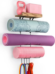 Yoga Mat Holder Accessories Wall Mount Organizer Storage Decor Foam Roller and T