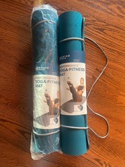 Set of 2 NWT Gaiam Performance Yoga Mats, Teal and Grey, 6 mm thk, 68″ x 23.5″