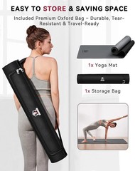 HAPBEAR Large Yoga Mat 72″x30″ – 5mm Thick PU Top & Rubber Bottom – Non-Slip Wid