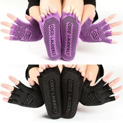 Yoga Non-slip Glove & Sock Set Cotton Sweat-absorbing Sports Five-toed Socks-