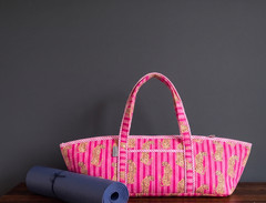 Pink Quilted Tiger Print Yoga Mat Bag: Indian Handmade 100% Cotton Tote Bag US