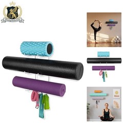Elegant Wall-Mounted Yoga Mat Holder with 3 Hooks – Space-Saving Metal Design
