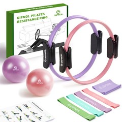 Pilates Ring and Ball Set with Resistance 12/14 Inch, Purple & Pink