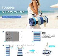 2 in 1 Backrest Chair Picnic Blanket,Light Weight Camping Outdoor Foldable Lazy