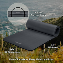Retrospec Solana Yoga Mat 1/2″ Thick W/Nylon Strap for Men & Women – Non Slip Ex