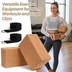 6 Pcs Cork Yoga Blocks with Straps – Non-Slip High Density Exercise Bricks for S