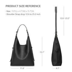 Hobo Bag For Women Vegan Leather Slouchy Shoulder Tote Purse With Black