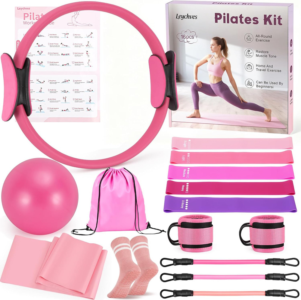 Home Pilates Essentials Kit for Women, Magic Circle Pilates Equipment Ring and B
