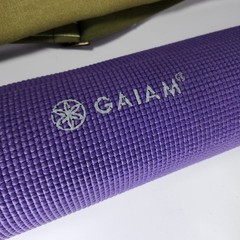 Vtg Gaiam Purple Anti Slip Yoga Mat Green Canvas Carry Bag Pilates Fitness