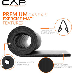 CAP Barbell 1/2-Inch High Density Exercise Yoga Mat with Strap | Multiple Option