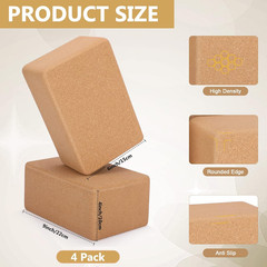 Leitee 4 Pcs Cork Yoga Blocks 9 X 6 X 4 Inch Cork Yoga Brick Non Slip Supportive