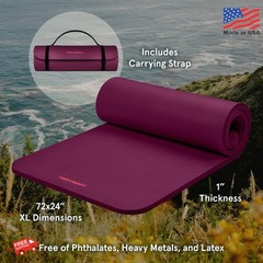 Retrospec Solana Yoga Mat 1″ Thick w/Nylon Strap for Men & Women – Non Slip Exer