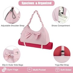 Gym Bag For Women, Yoga Mat Bag with Shoes Compartment, Wet Pocket and Pink