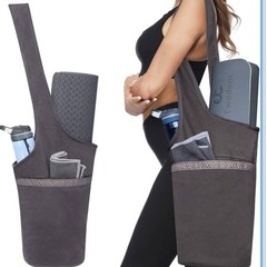 Ewedoos Yoga Mat Bag Canvas Sling Carrier with Pockets Black Embroidered Trim