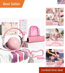 Portable 13-Piece Pink Pilates Kit with Storage Bag & Exercise Guide for Women