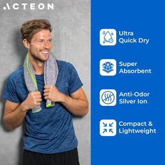 Acteon Microfiber Gym Towels 5 Pack Quick Dry Silver Ion Odor-Free Sweat Towel