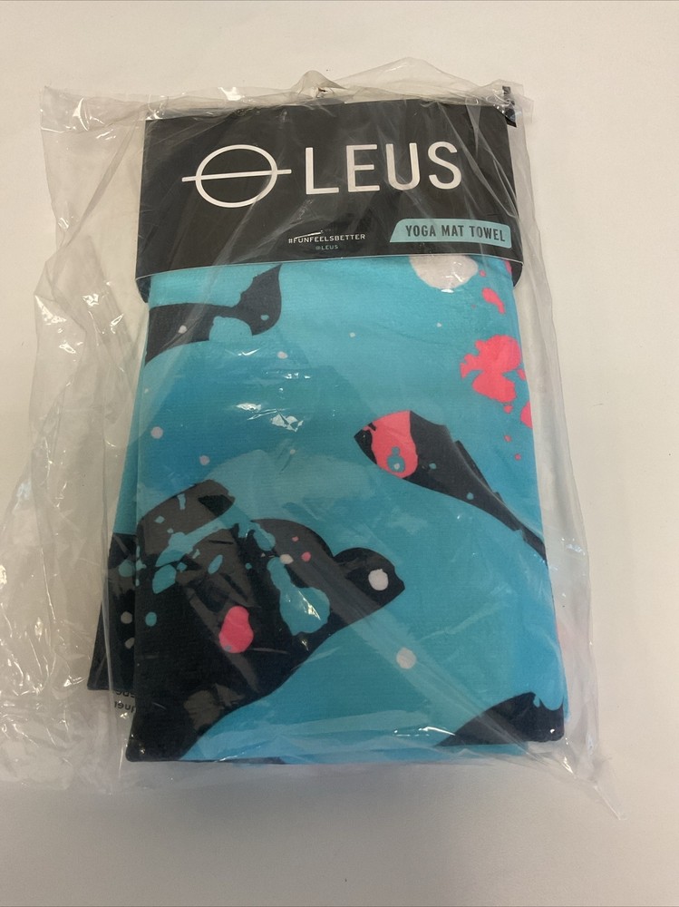 Leus Yoga Mat Towel Suede Microfiber 68”x24” – Paint Splatter Blue/Pink