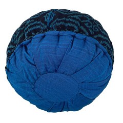 Yoga Meditation Throw Pillow Cushion Zafu Floor Hand loomed teal Ikat kapok fill