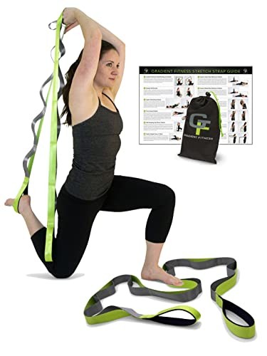 Stretching Strap for Physical Therapy, 12 Multi-Loop Green/Grey Wide Grip