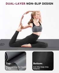 HAPBEAR Large Yoga Mat 72″x30″ – 5mm Thick PU Top & Rubber Bottom – Non-Slip Wid
