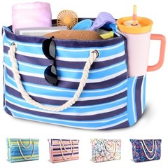 Large Beach Bag Women,Beach Bags Waterproof Sandproof with Zipper Wet Blue