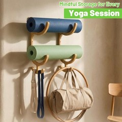 Wooden Yoga Mat Storage Rack Wall Mount, Yoga Mat Holder Hanging Hooks for Ho…