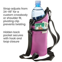 Neoprene Water Bottle Holder and Carrier Bag with Adjustable Strap and Purple