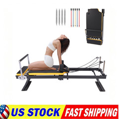 Pro Pilates Reformer Foldable Pilates Machine Home Gym Workout Dual Resistance