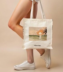 Summer Aestetic Canvas Tote Bag with Zippered Interior Pocket for Personal It…