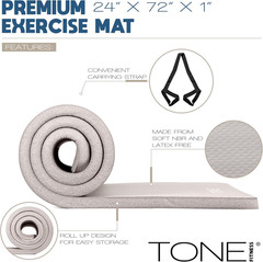 1-Inch Thick Yoga Mat | High-Density, Non-Slip Exercise Mat with Carrying Strap