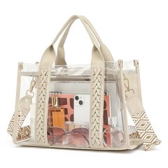 Clear Tote Bag for Women Stadium Approved Woven Crossbody Handbag Clear Beige