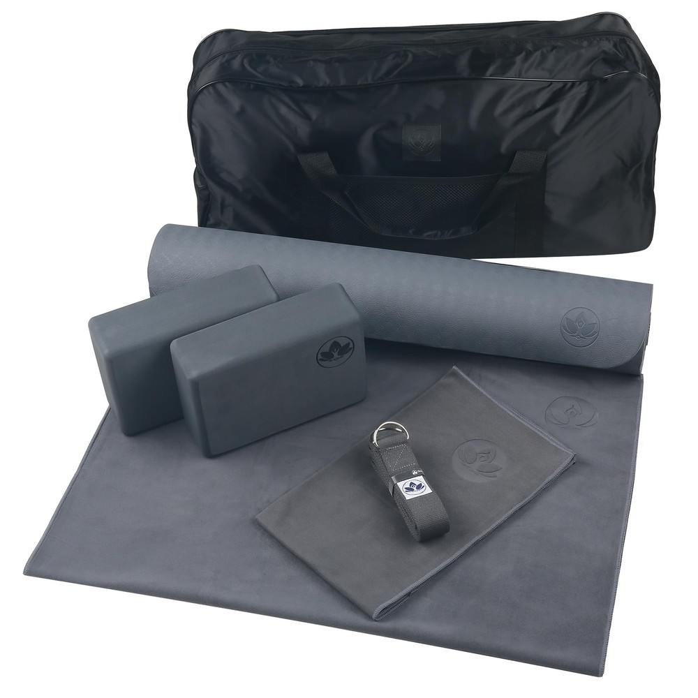 7-Piece Yoga Kit for & Men – 6mm Cushioned Non-Slip Mat, 2 Foam Blocks, 8ft S…