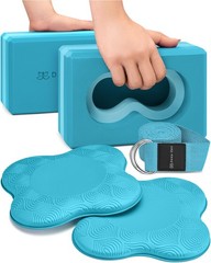 Yoga Blocks Wrist Support; 2 Pack with Knee Pads Blue