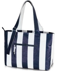 Large Waterproof Beach Bag for Women Pool Bags with Wet Blue Stripes