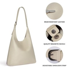 Slouchy Hobo Bag for Women, Vegan Leather Shoulder Purse with Adjustable Beige