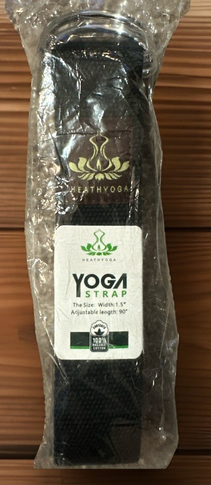 New Yoga Strap 90” Adjustable Healthyoga Black 1.5” Wide 100% Organic Cotton