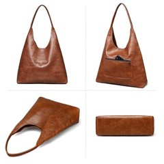 Hobo Bags for Women Retro Vegan Leather Slouchy Tote Shoulder Purses A1-brown