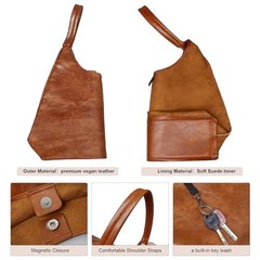 Hobo Bags for Women Retro Vegan Leather Slouchy Tote Shoulder Purses A1-brown