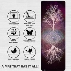 Hightop Yoga Mat, Tree-of-Life, 1/4″ Thick, Non Slip, Printed Design, With Ca…